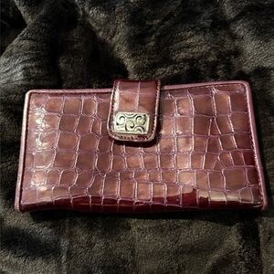 Croc-Embossed Brighton Patent Leather Wallet in Auburgine